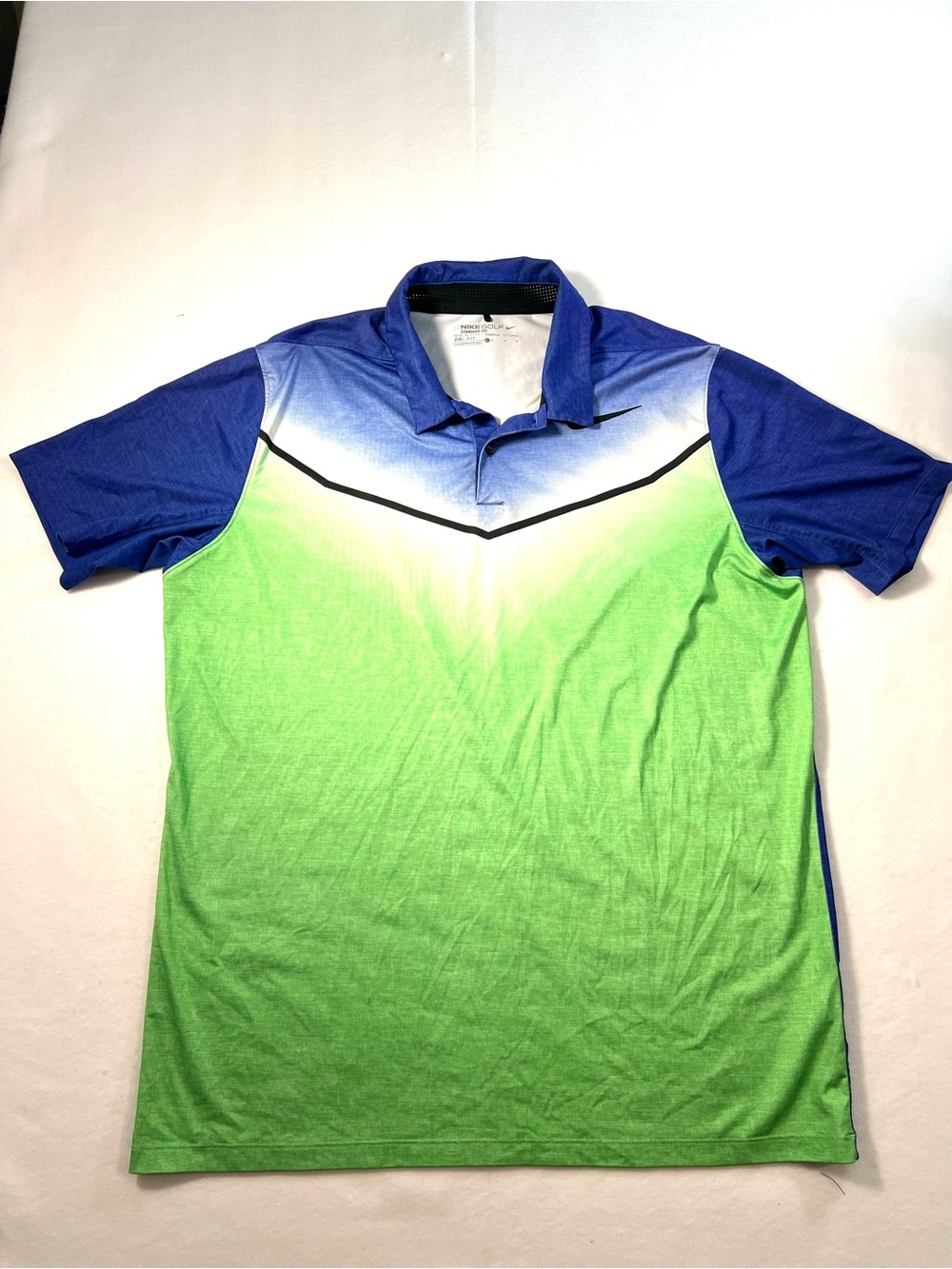 Nike Golf Polo Shirt Men’s Large Blue Green Mobility Fade Ombré Dri Fir